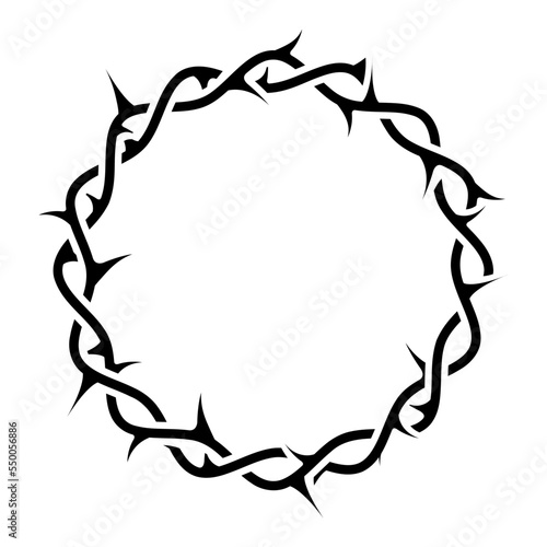 Crown of thorns for church emblem, wreath or crucifixion thorn, prickly frame, v Fototapet