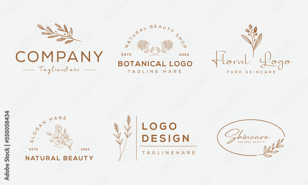 Botanical floral element hand drawn logo with wild flower and leaves for spa and beauty organic shop Botanical floral element hand drawn logo with wild flower and leaves for spa and beauty organic shop