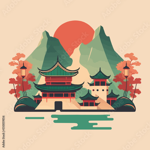 Travel Beijing China Landmark, Tourism Destination Logo flat Vector Illustration