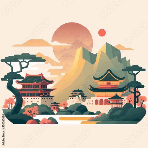 Travel Beijing China Landmark, Tourism Destination Logo flat Vector Illustration