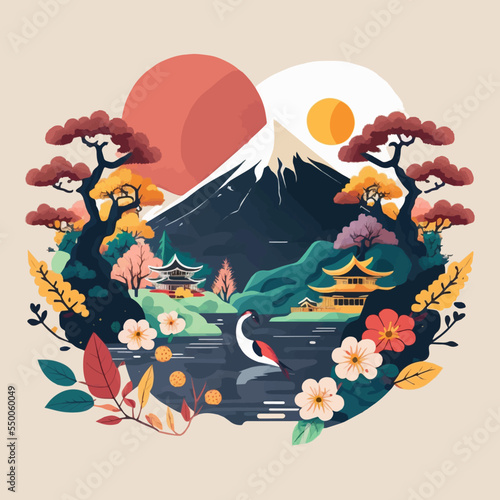 Fuji mount Japan Travel destination concept, tourism landmark flat vector