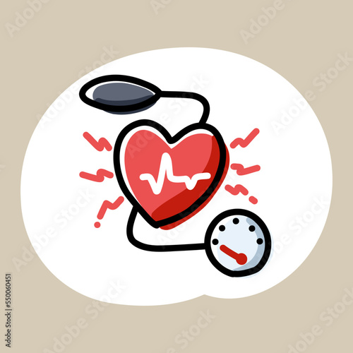 Hand drawn blood pressure concept with blood pressure monitor and heart