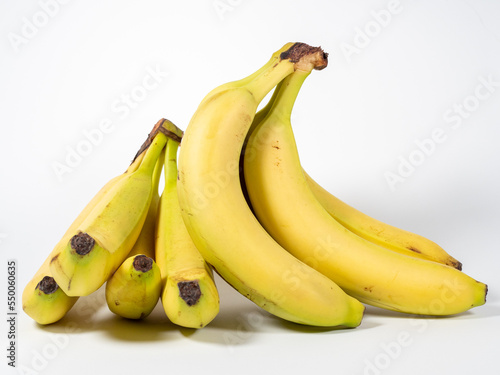 Banana on a white background. Ripe bananas on a light background.