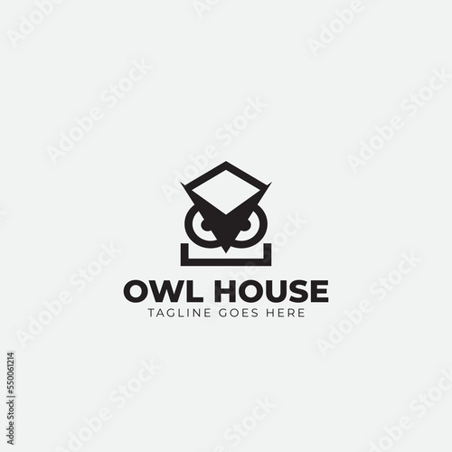 Owl head plus house logo icon simple and clean