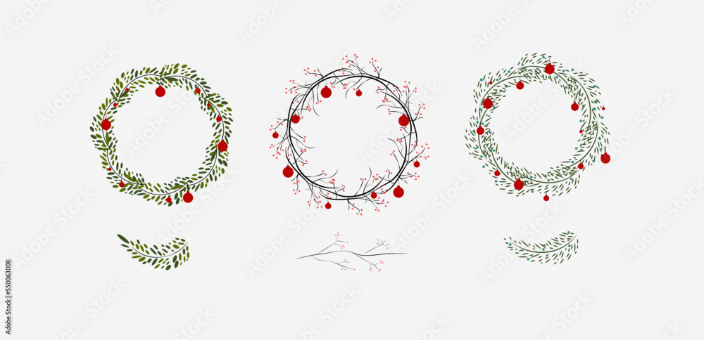 Christmas wreaths silhouettes vector illustrations set. Decorative Christmas.