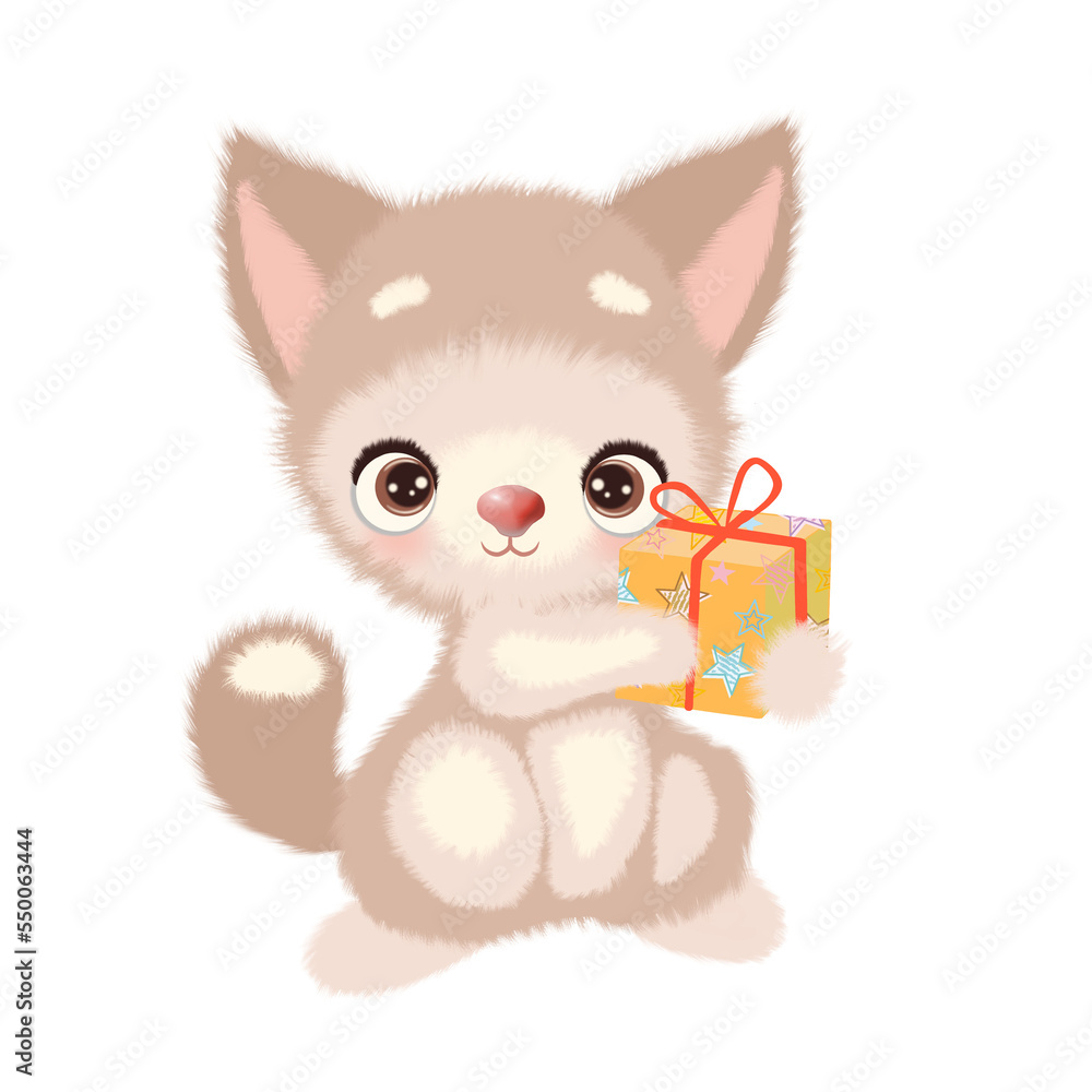 Obraz premium Illustration of a cat with a gift