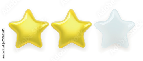 Three realistic glass rating stars filling with gold. Mesh gradients EPS10