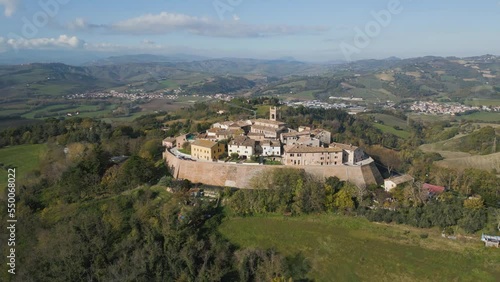 Wallpaper Mural Italy, November 26, 2022: aerial footage in 4k 24fps of the medieval village god Montefabbri in the province of Pesaro in the Marche region Torontodigital.ca