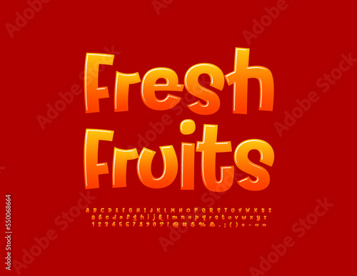Wallpaper Mural Vector glossy sign Fresh Fruits. Creative Orange Font. Bright Alphabet Letters and Numbers Torontodigital.ca