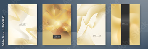 Modern cover design set in luxury gold line. Gold abstract line pattern in premium gold color. Luxury golden stripe vector layout for business background, certificate, brochure template