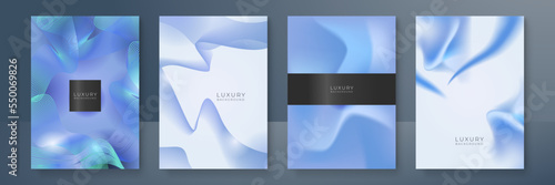 Modern cover design set in luxury blue line. Gold abstract line pattern in premium color. Luxury golden stripe vector layout for business background, certificate, brochure template