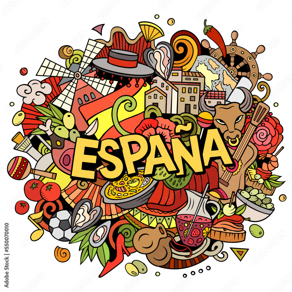 Spain hand drawn cartoon doodle illustration