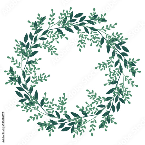 Christmas hand drawn wreath with leaves, branches. Winter floral cozy elements. Vector floral frames. Happy New Year illustration isolated on a white background