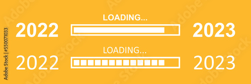 Happy new year 2023, loading bar. Loading bar 2023, yellow background. Vector illustration.