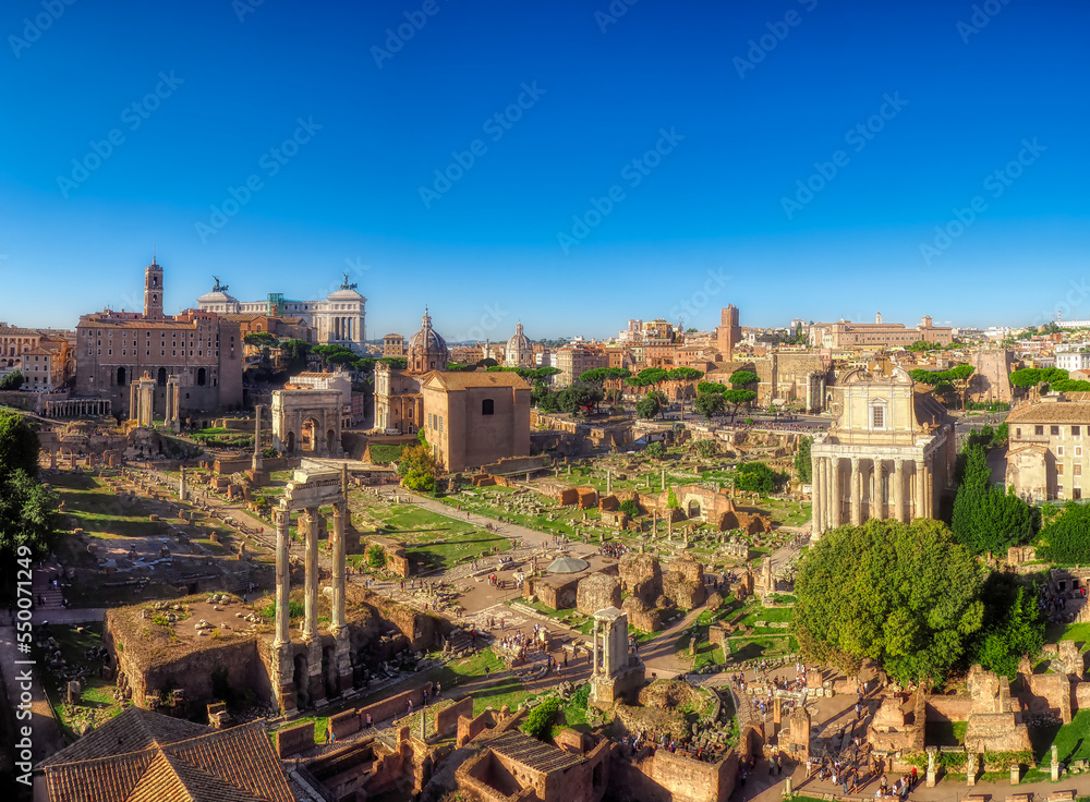 Aerial view of the Roman Forum during the day, Rome, Italy