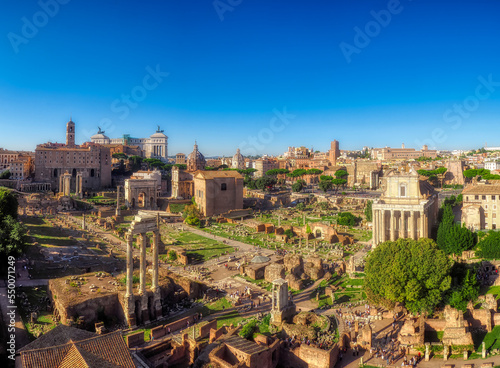 Aerial view of the Roman Forum during the day, Rome, Italy