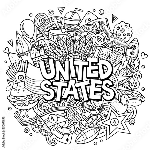 Canvas Print United States hand drawn cartoon doodle illustration.