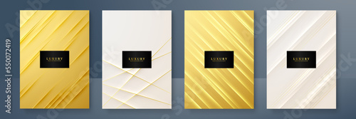 Modern cover design set in luxury gold line. Gold abstract line pattern in premium gold color. Luxury golden stripe vector layout for business background, certificate, brochure template