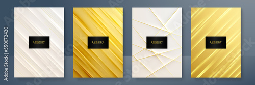 Modern cover design set in luxury gold line. Gold abstract line pattern in premium gold color. Luxury golden stripe vector layout for business background, certificate, brochure template