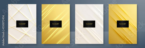 Modern cover design set in luxury gold line. Gold abstract line pattern in premium gold color. Luxury golden stripe vector layout for business background, certificate, brochure template