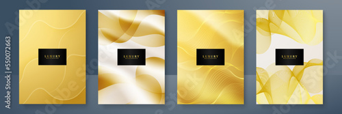 Modern cover design set in luxury gold line. Gold abstract line pattern in premium gold color. Luxury golden stripe vector layout for business background, certificate, brochure template
