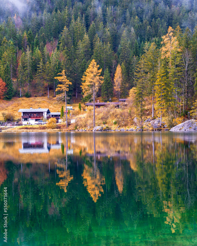 Fototapeta premium The Hintersee Lake at rainy day in Germany