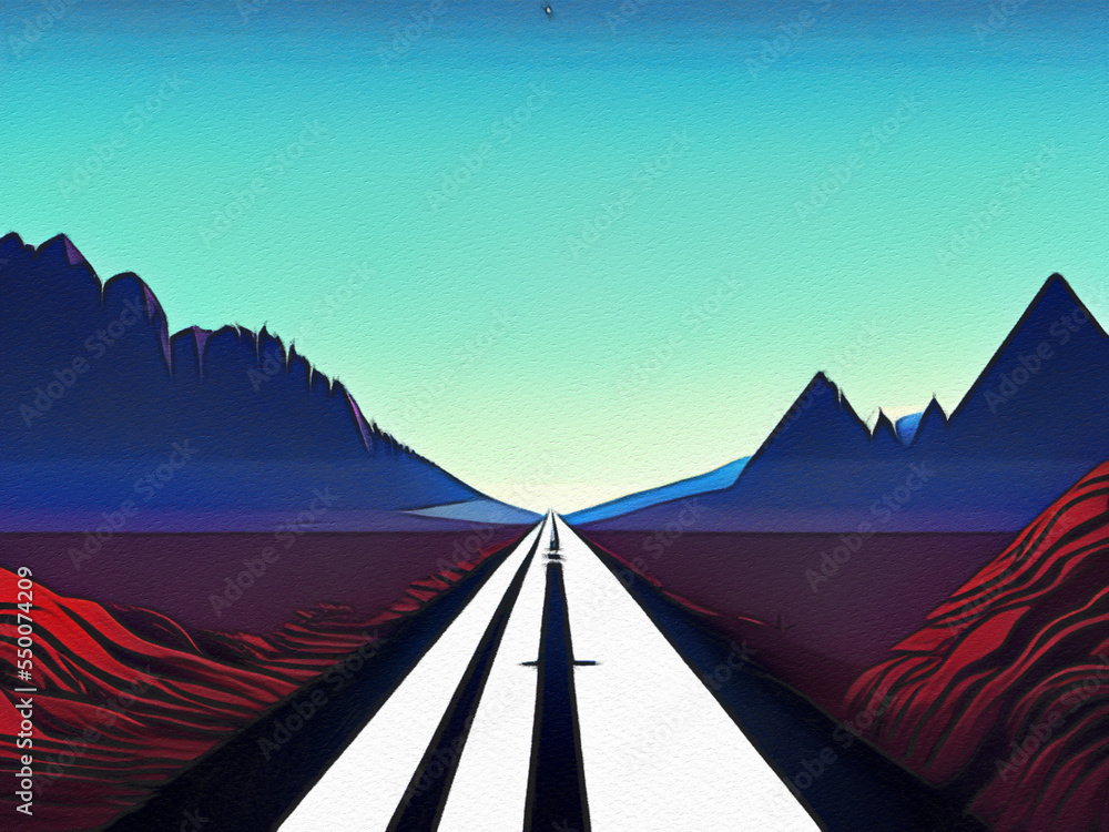 Mountain road digital painting illustration