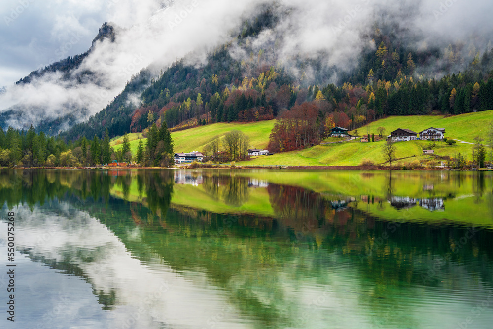 Fototapeta premium The Hintersee Lake at rainy day in Germany