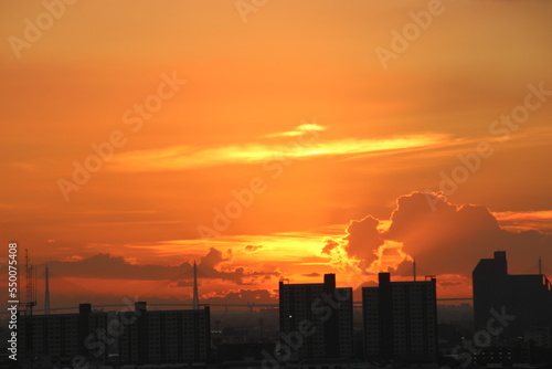 sunrise sunset sky with clouds over the mountain view background 