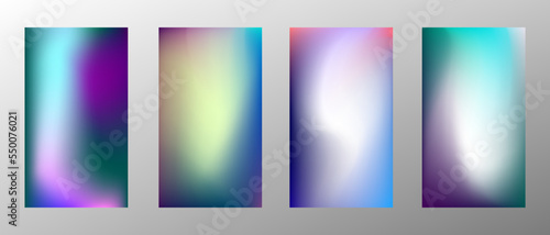 Abstract bright gradient background. Set of 4 backgrounds. Creative modern vector illustration. Holographic spectrum for coating.