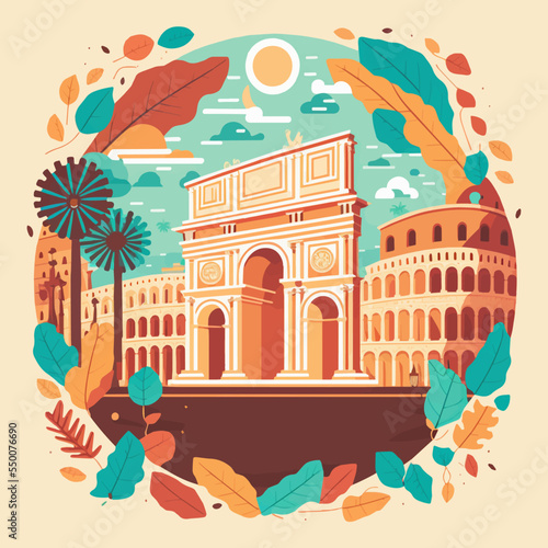 visit travel rome italy destination, flat design concept vector illustration