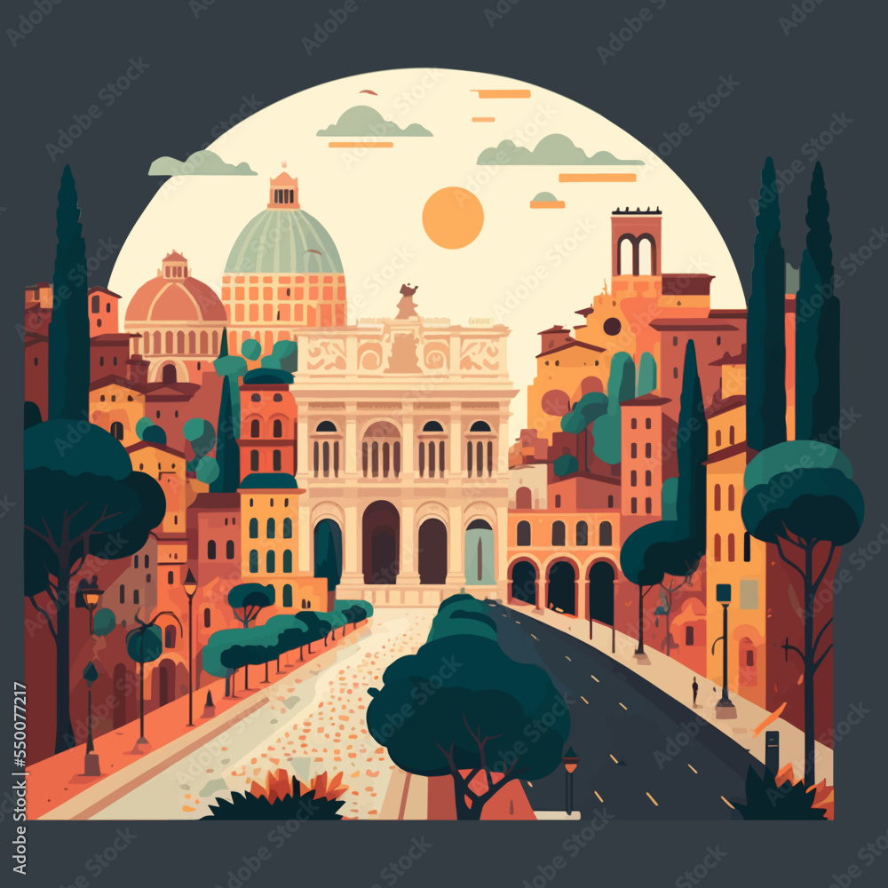Obraz premium visit travel rome italy destination, flat design concept vector illustration