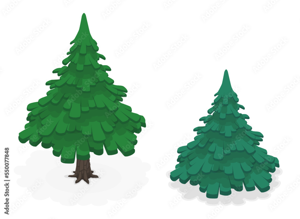 Fototapeta premium Two pine trees in cartoon style