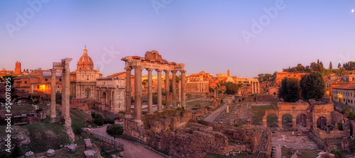 Photography Aerial view of the Roman Forum at sunset, Rome, Italy
