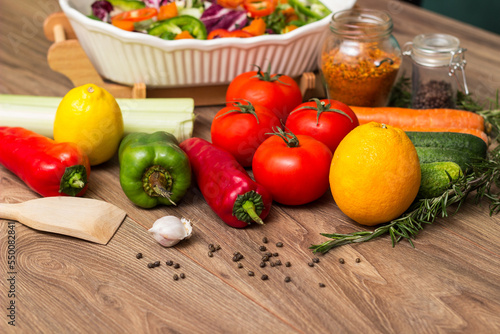 Fototapeta Naklejka Na Ścianę i Meble -  Healthy and fresh salad in bowl with vegetables and fruit