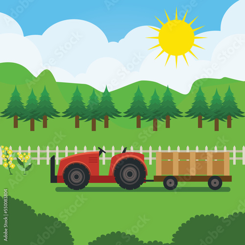 Illustration of hayride cartoon flat vector design