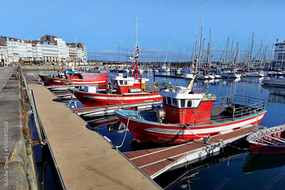 A Coruña marina port with professionals fishing boats and sailboats in Northwest the Spain, Europe