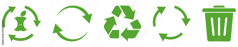 Set of green recycle icons. Ecology green signs. Vector illustration isolated on white background Set of green recycle icons. Ecology green signs. Vector illustration isolated on white background