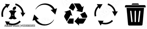 Set of black recycle icons. Ecology green signs. Vector illustration isolated on white background