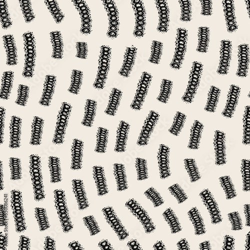 vector rough ethnic black wafted brush stroke lines seamless pattern on white