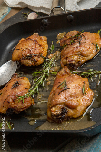 Roasted chicken thigh with rosemary and garlic