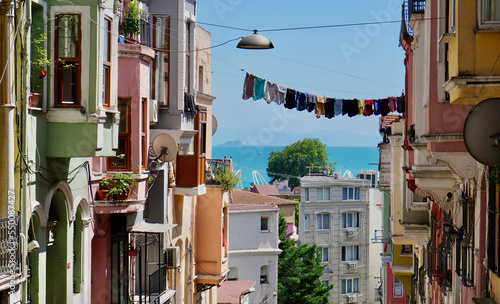 The bright colors of authentic Istanbul, Turkey. Street view in Fatih