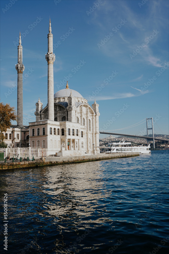 View at Ortakoy Camii and Bosphorus bridge, Istanbul, Turkey