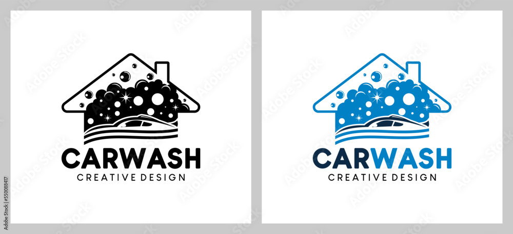 Car wash logo design, car wash house vector illustration