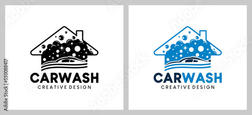 Car wash logo design, car wash house vector illustration
