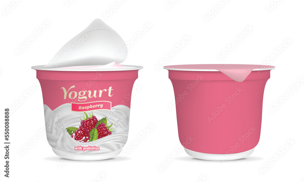 Realistic Detailed 3d Open Raspberry Yogurt Packaging Container and