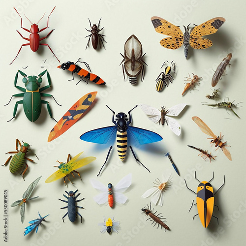 3D Layered Paper Cut Illustration of Insect Collection in Knolling Pattern © Deep Fried Ai