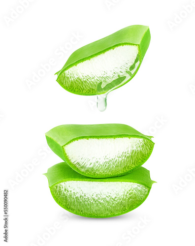 Aloe vera plant isolated on white or transparent background. Leaf of Aloe Vera plant and drop of aloe juice photo