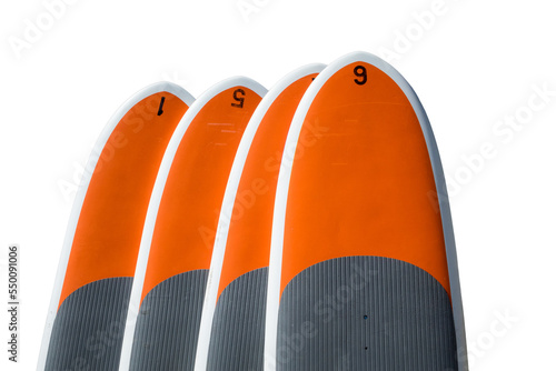 Quadro su tela Four stand up paddle boards isolated against white