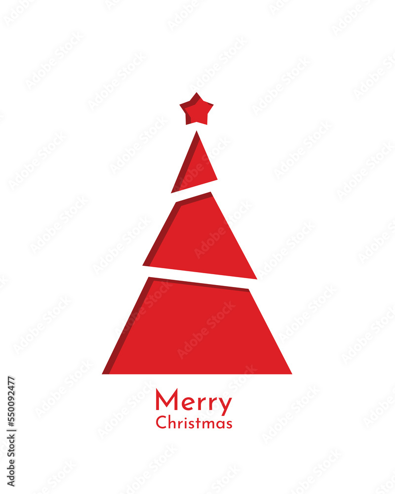 Christmas greeting card with red Christmas tree. Simple vector paper Christmas card. Christmas greeting card with red Christmas tree. Simple vector paper Christmas card.
